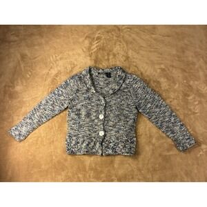 VTG Wind River Women's Sweater Med Blue Marled Chunky Knit Shawl Collar Cardigan